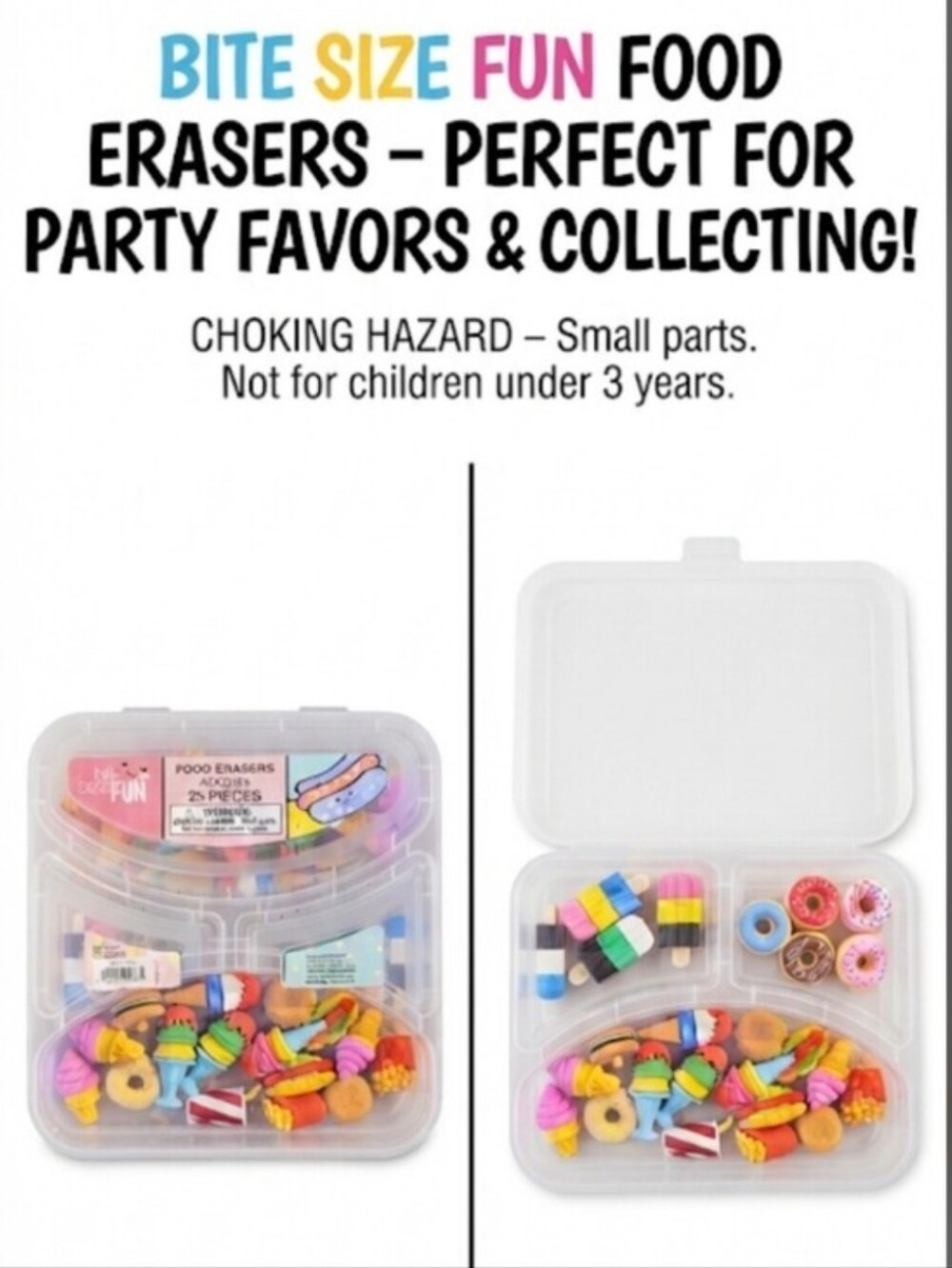 Fun Food Eraser Kit -  🍎🍇🍔🧀🫑🥕 - Picture 3 of 3